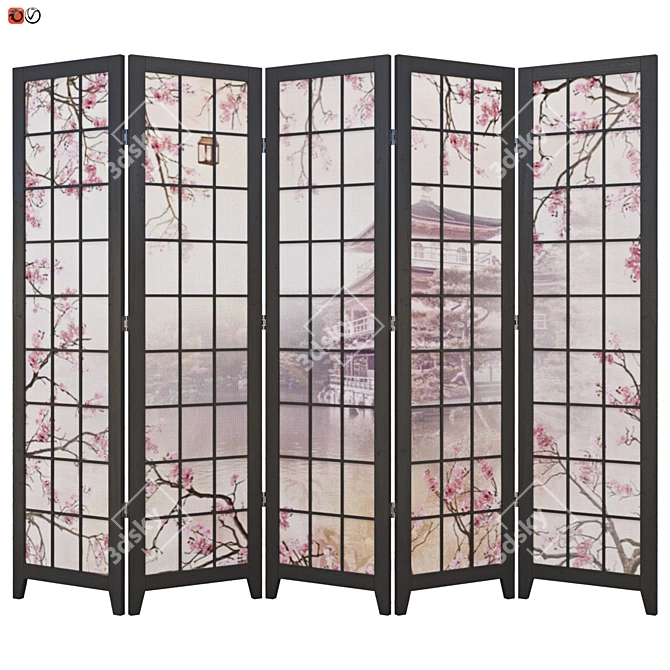 Chinese Blossom Folding Screen 3D model image 1