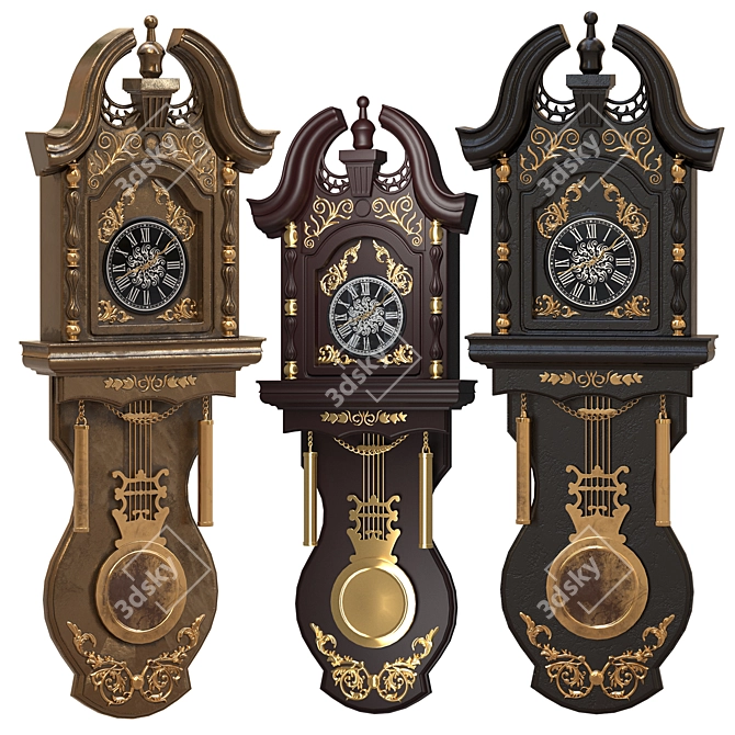 Vintage Timepiece: Stunning Antique Wall Clocks 3D model image 1