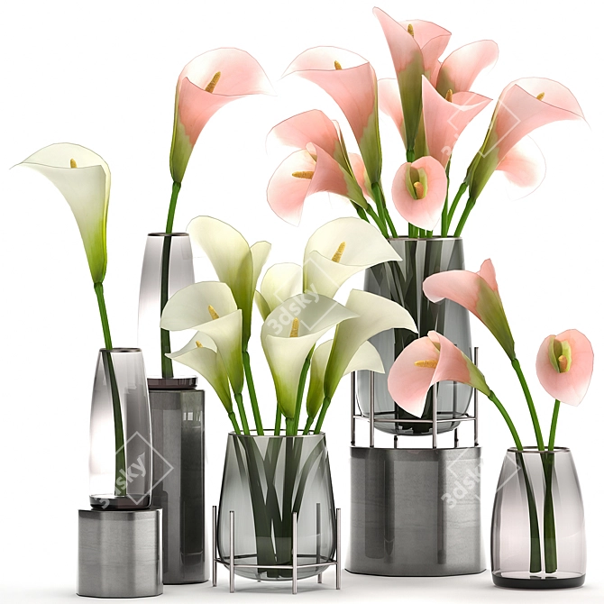 Garden Calla Bouquet in Glass Vase 3D model image 1