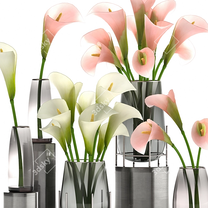 Garden Calla Bouquet in Glass Vase 3D model image 3