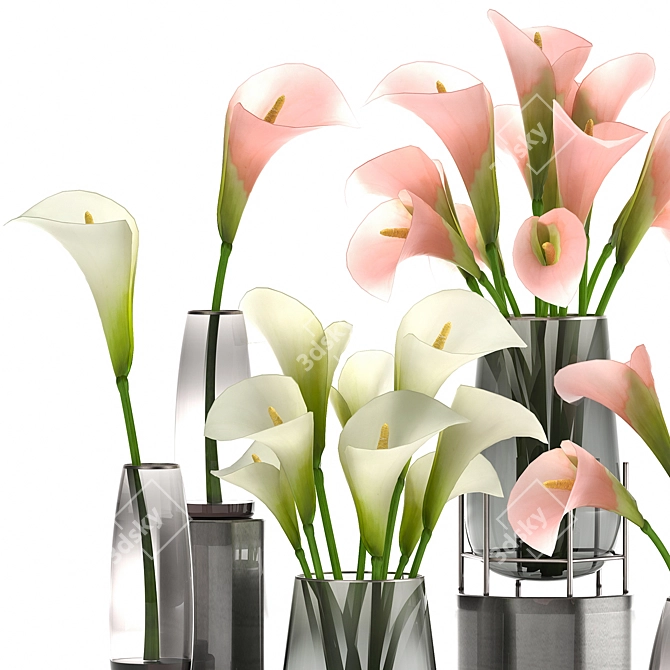 Garden Calla Bouquet in Glass Vase 3D model image 4