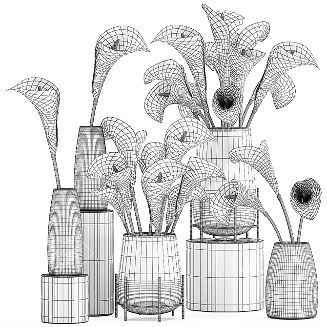 Garden Calla Bouquet in Glass Vase 3D model image 5