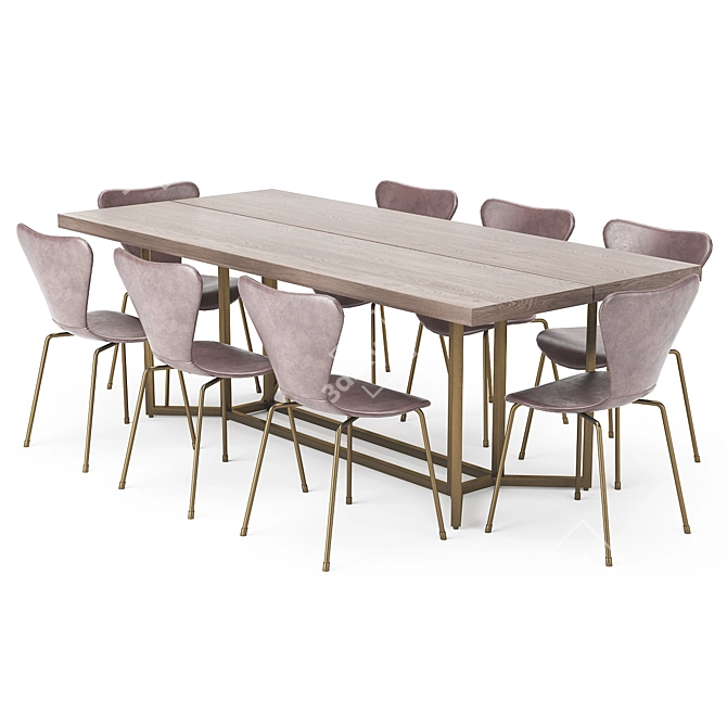 Modrest Nathan Modern Acacia Brass Dining Table 3D model image 1