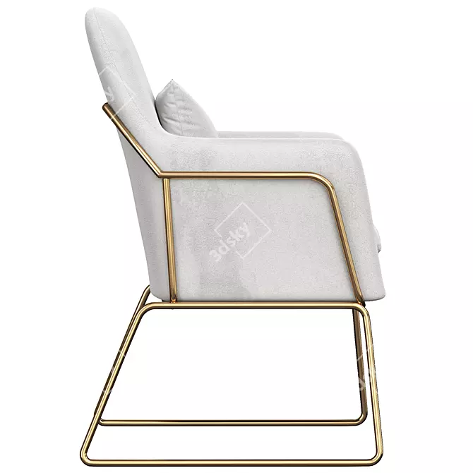 Modern Gray Velvet Accent Chair with Gold Legs 3D model image 3