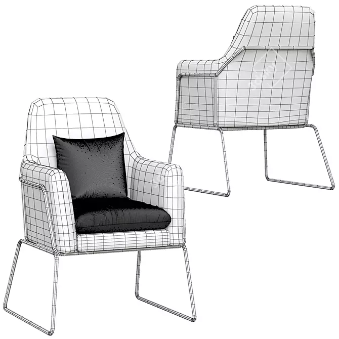 Modern Gray Velvet Accent Chair with Gold Legs 3D model image 5