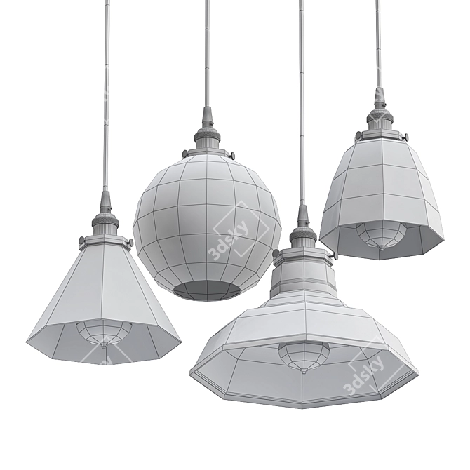 Retro Industrial Hanging Lamps 3D model image 2