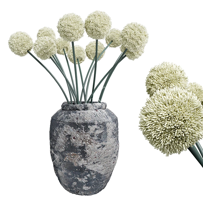 Elegant White Allium Vase: Handmade Flowers 3D model image 1