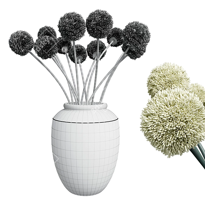 Elegant White Allium Vase: Handmade Flowers 3D model image 4