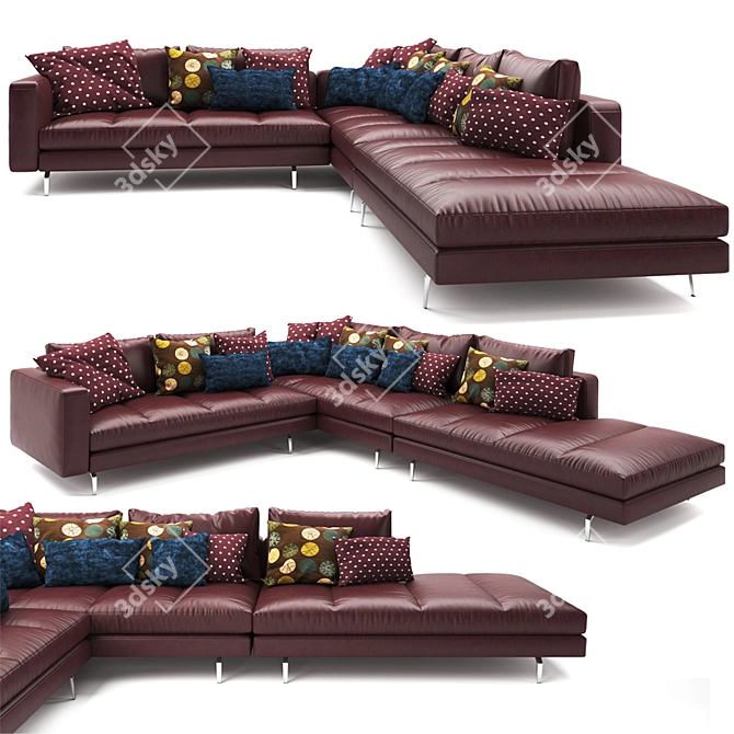 Bruce Leather Sofa Vol-3: Stylish & Spacious 3D model image 1