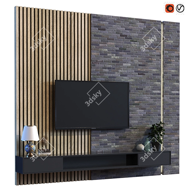 Modern TV Wall Set 021 3D model image 1
