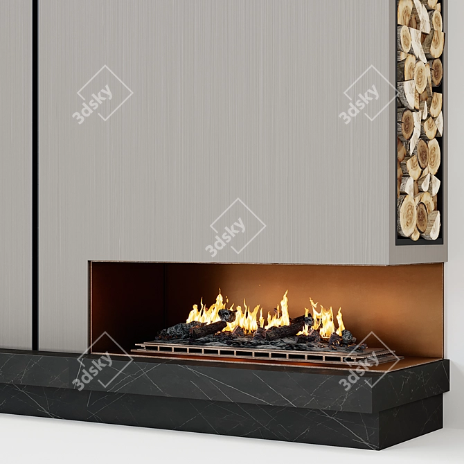 Contemporary Fireplace with Wood Storage 3D model image 3