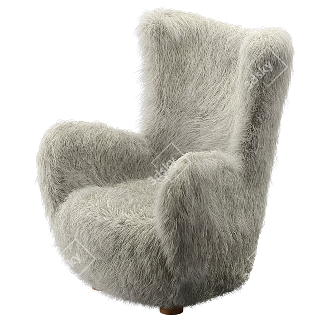 Luxurious Mongolian Sheepskin Chair 3D model image 1