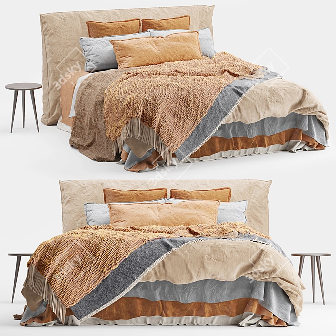 Luxurious Flocca Linen Bed by Hale Mercantile 3D model image 1