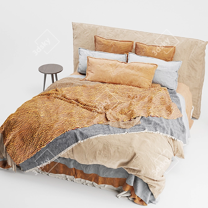 Luxurious Flocca Linen Bed by Hale Mercantile 3D model image 6