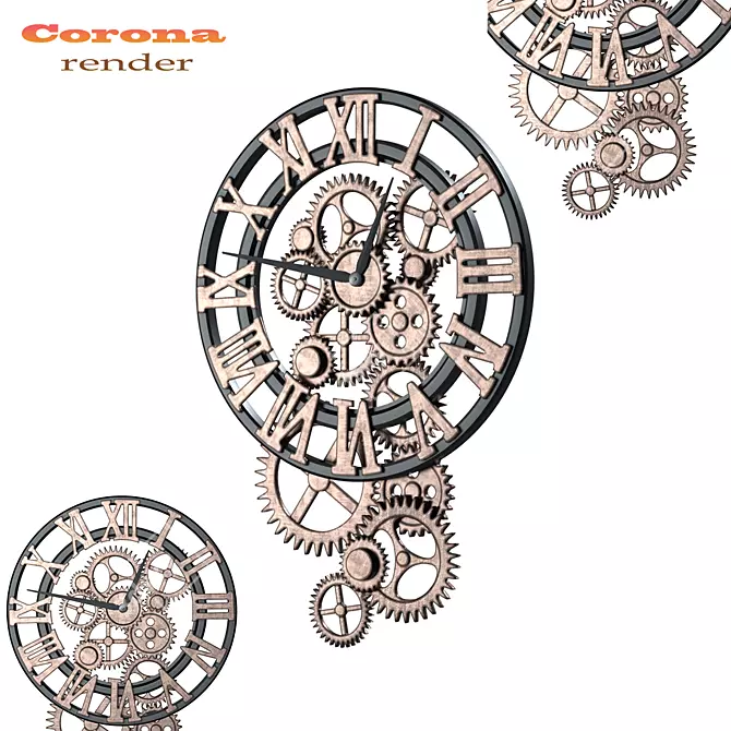 Industrial Exposed Gear Wall Clock 3D model image 1