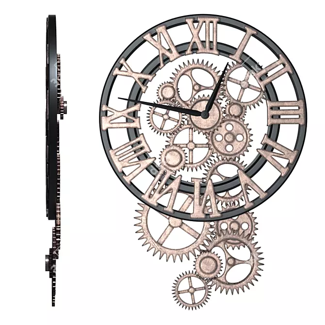 Industrial Exposed Gear Wall Clock 3D model image 2