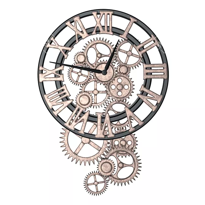 Industrial Exposed Gear Wall Clock 3D model image 3