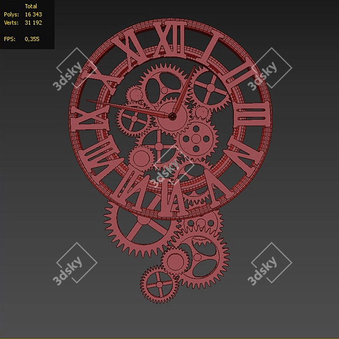 Industrial Exposed Gear Wall Clock 3D model image 4