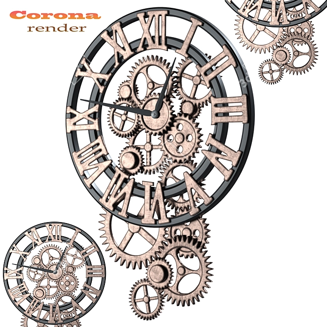 Industrial Exposed Gear Wall Clock 3D model image 5