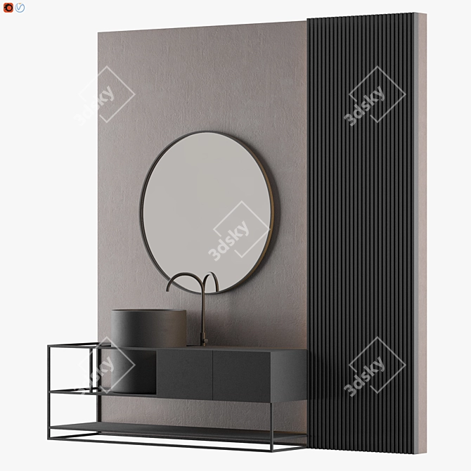 Modern Gray Bathroom Set 3D model image 2