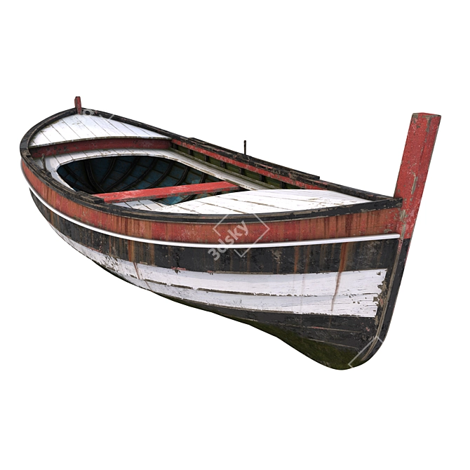 Rustic Vintage Wooden Boat 3D model image 1