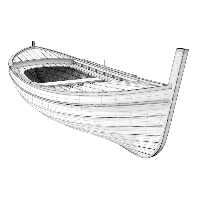 Rustic Vintage Wooden Boat 3D model image 3