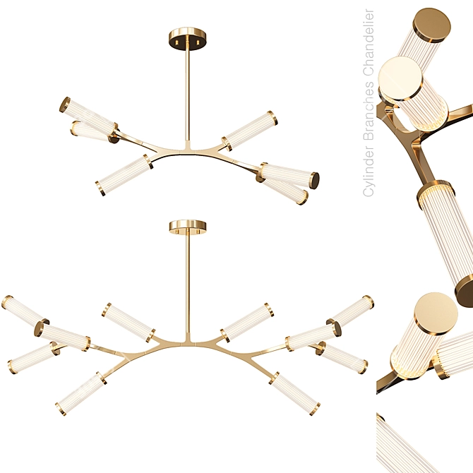 Golden Cylinder Chandelier Set 3D model image 1