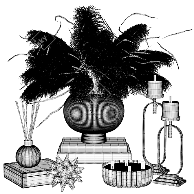 Botanical Elegance: Glass Vase Decor Set 3D model image 2