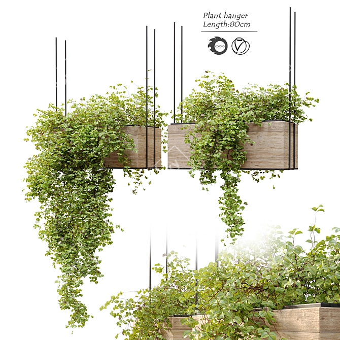 Natural Wood Hanging Plant Holder 3D model image 1