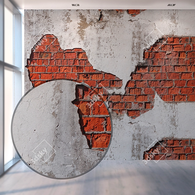 Destructed Brick Wall Texture 3D model image 1