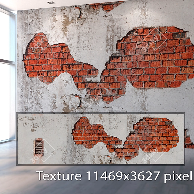 Destructed Brick Wall Texture 3D model image 2