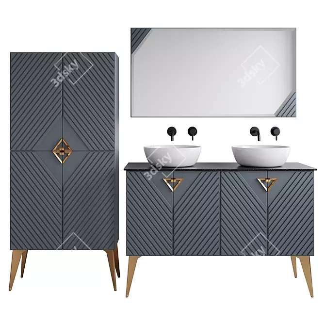 Modern Grey and White Bathroom Furniture Set 3D model image 2