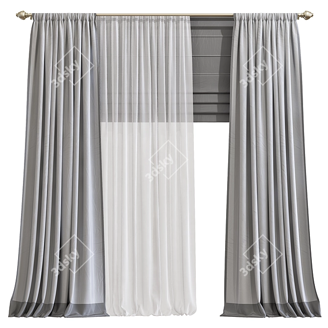 Elegant Draped Curtain 875 3D model image 1