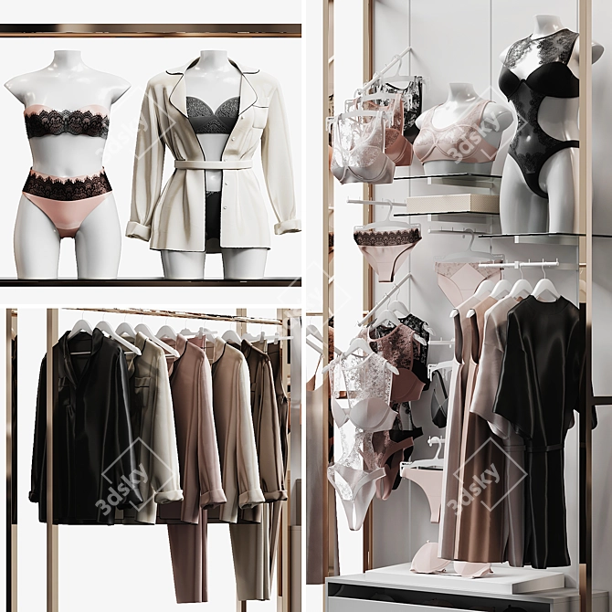 Feminine Essentials Collection: Lingerie Set 3D model image 3