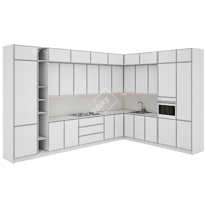 Sleek Kitchen Set: Gas Hob, Oven, Sink 3D model image 5