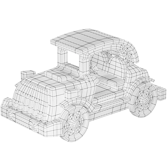 Vintage Wooden Toy Car 3D model image 3