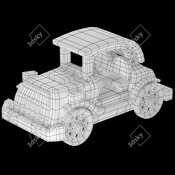 Vintage Wooden Toy Car 3D model image 5