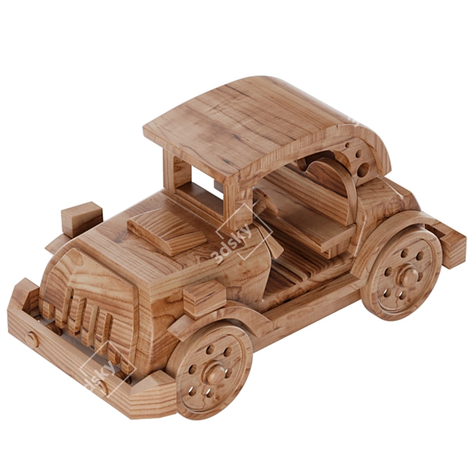 Vintage Wooden Toy Car 3D model image 7