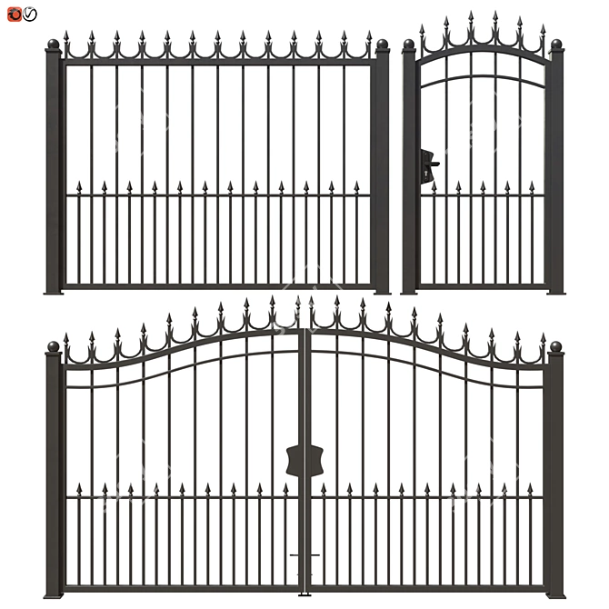 Elegant Wrought Iron Fence Set 3D model image 1