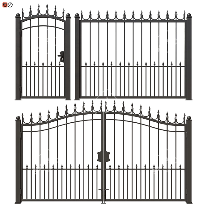 Elegant Wrought Iron Fence Set 3D model image 2