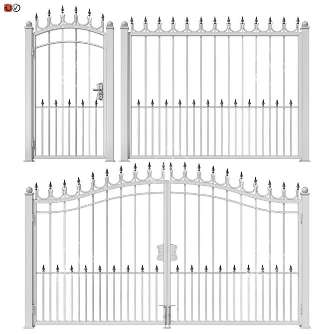 Elegant Wrought Iron Fence Set 3D model image 3