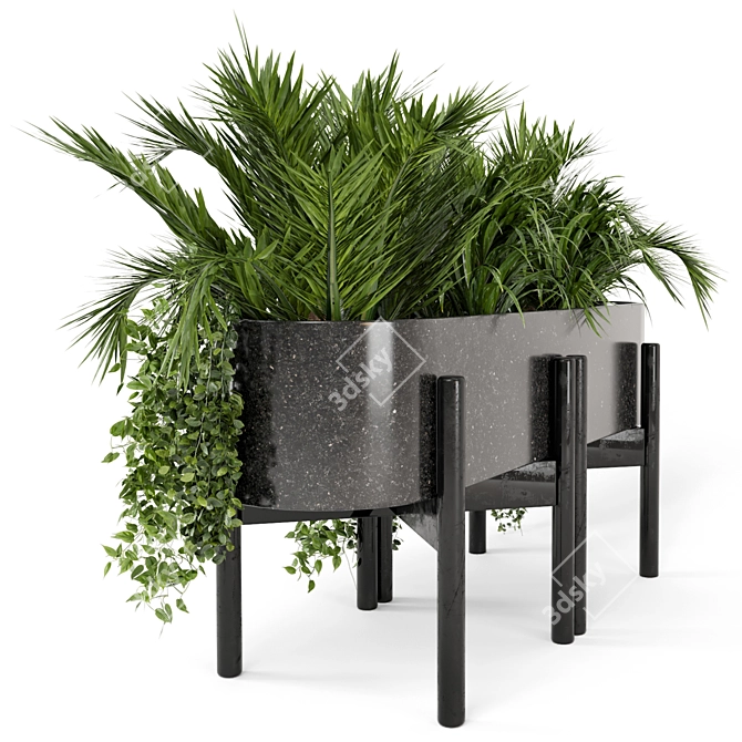 Metal & Stone Pot Outdoor Combo: Bushes & Trees Set 115 3D model image 1