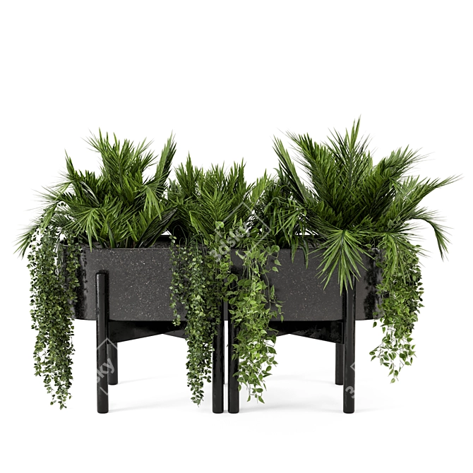 Metal & Stone Pot Outdoor Combo: Bushes & Trees Set 115 3D model image 4