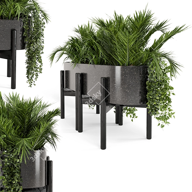 Metal & Stone Pot Outdoor Combo: Bushes & Trees Set 115 3D model image 5