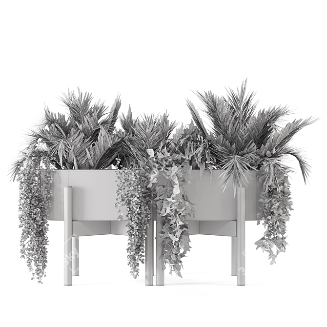 Metal & Stone Pot Outdoor Combo: Bushes & Trees Set 115 3D model image 7