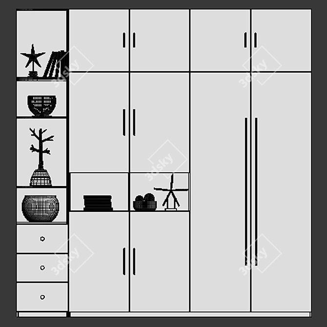 Modern Tall Shelf Unit 3D model image 3