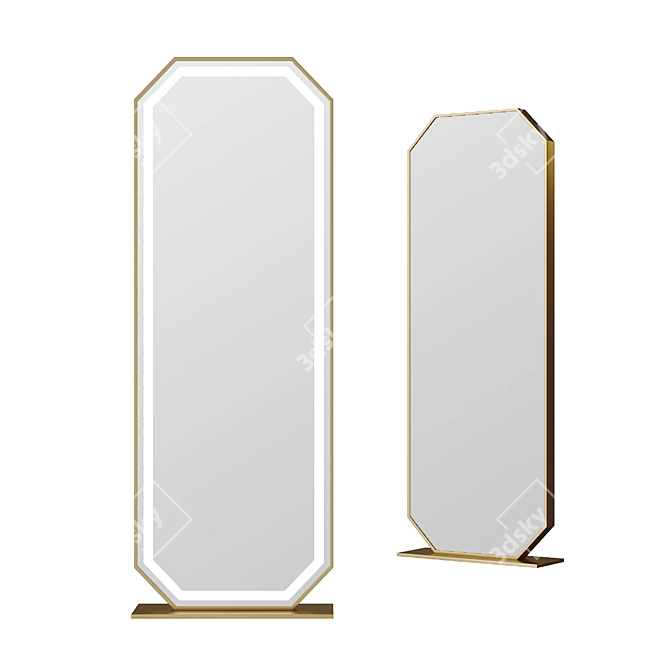 Elegant Brass-Framed Floor Mirror with LED Lighting 3D model image 1