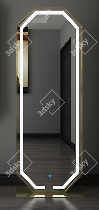 Elegant Brass-Framed Floor Mirror with LED Lighting 3D model image 4