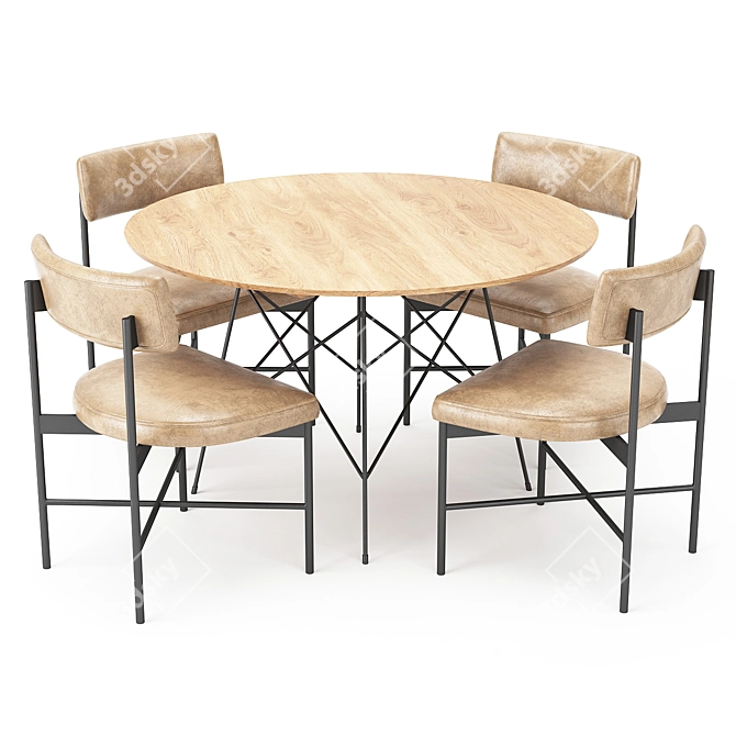 Modern Leather Dining Table Set 3D model image 1