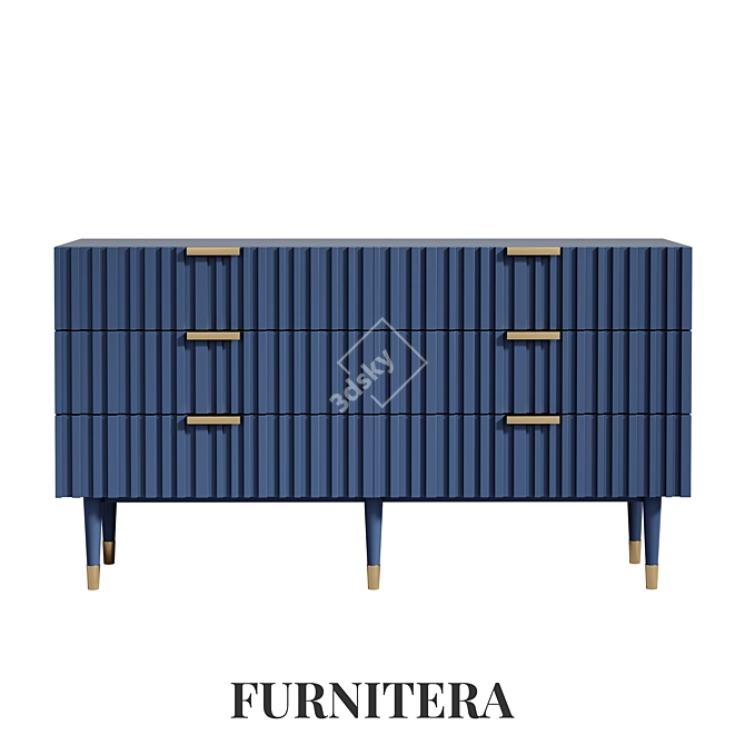 Severin Six-Drawer Chest: MDF and Beech Wood, Dark Blue 3D model image 1